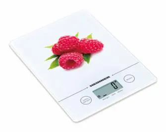 Cantar de bucatarie Heinner HKS-5-RSB, capacitate: 5kg, functie Tara (zero), cantarire lichide (apa, lapte), gradare: 1g, display LCD, buton Touch, senzor de precizie, oprire automata, indicatori bate [1]