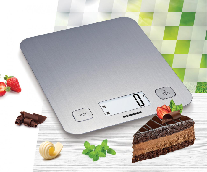 Cantar de bucatarie Heinner HKS-5IX, 5 Kg, 1 g, tara, functie cantarire lichide, display LCD, Inox [2]