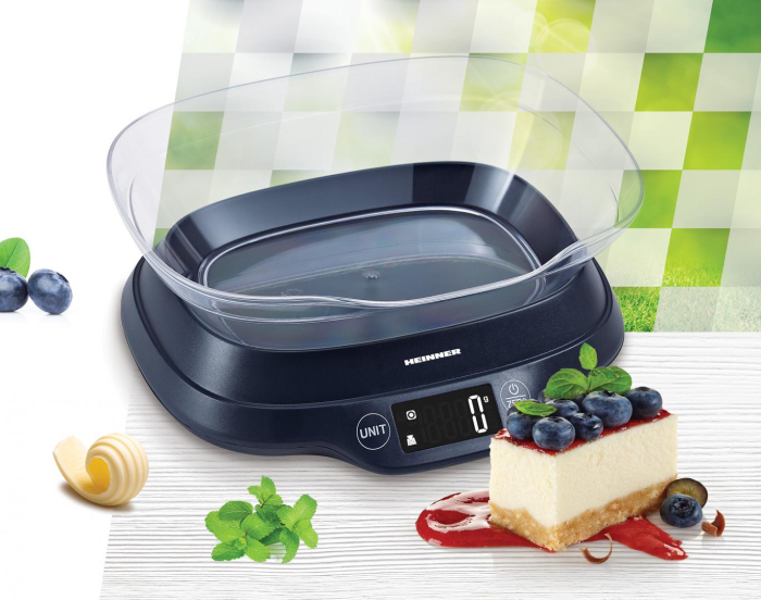 Cantar de bucatarie cu bol Heinner HKSB-TC5P, 5 Kg, 1 g, touch control, tara, functie cantarire lichide, display LCD, bol plastic, albastru inchis [2]