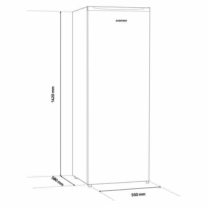 Congelator Albatros CA215NE, 168 litri,H 142 cm, 4 sertare + 1 raft glisant, termostat reglabil, usa reversibila, picioare reglabile, clasa E, alb [3]