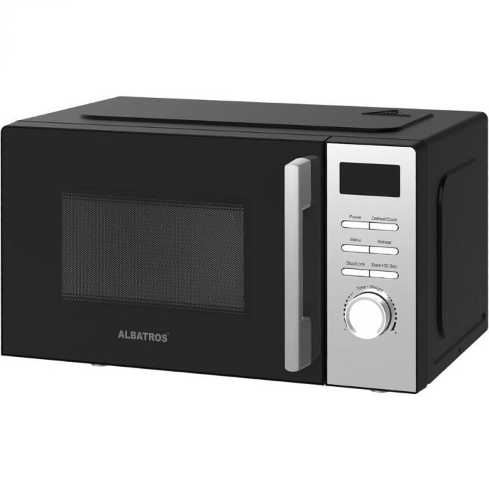 Cuptor cu microunde Albatros MWA-20D4B, 20 L, 700 W, 5 Nivele de putere, 8 Programe de preparare, Dezghetare, Digital, Negru/ Argintiu [1]