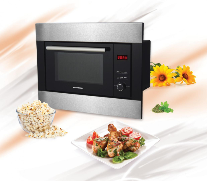 Cuptor cu microunde incorporabil Heinner HMW-23BIXBK, 23 L, 800 W, Grill, Digital, Negru/ Inox [2]