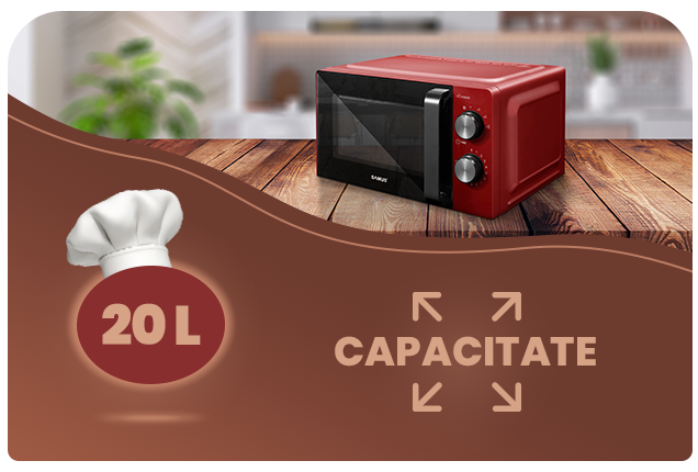 Cuptor cu microunde Samus SMC-20MR1, 20l, Putere 700W, 6 Nivele Putere, Timer 30 minute, Rosu [2]
