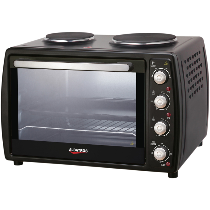 Cuptor electric Albatros A45BP2, 45 litri,3500 W,1800 W cuptor + 700/1000 plitele,2 plite electrice,Control temp. de la 90Â°C la 230Â°C,Negru [1]