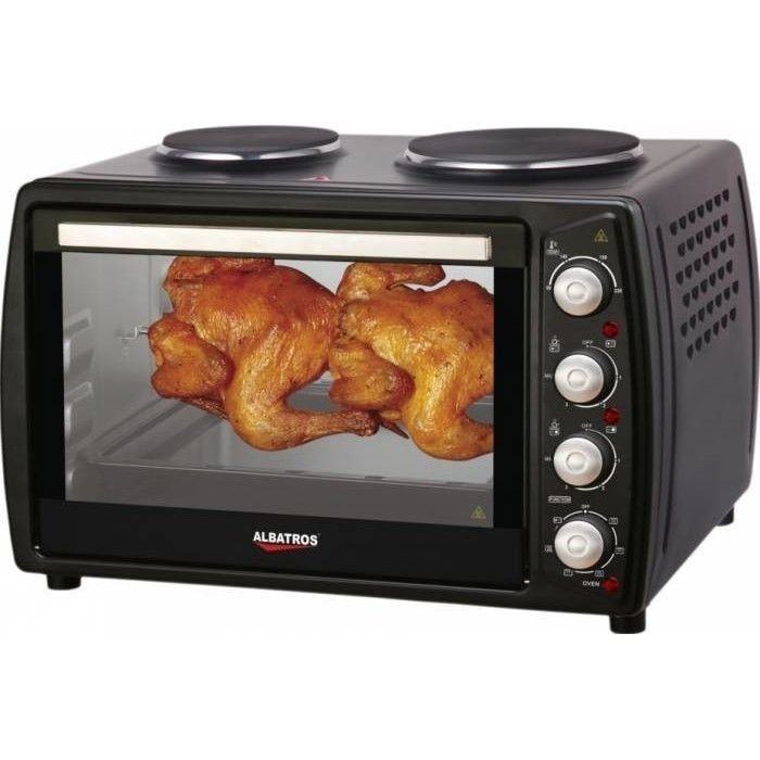 Cuptor electric Albatros A63BPRC2,63 litri,3200 W,2200W cuptor + 700/1000W plite,2 plite electrice,Rotisor,Convecție,Control temp. de la 90°C la 230°C,Negru [1]