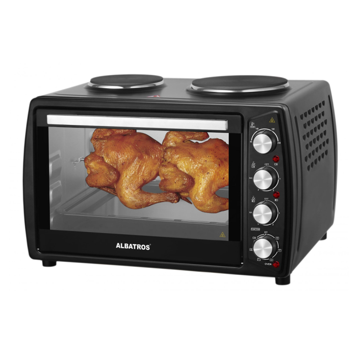 Cuptor electric Albatros A63BPRC2,63 litri,3200 W,2200W cuptor + 700/1000W plite,2 plite electrice,Rotisor,Convecție,Control temp. de la 90°C la 230°C,Negru [2]