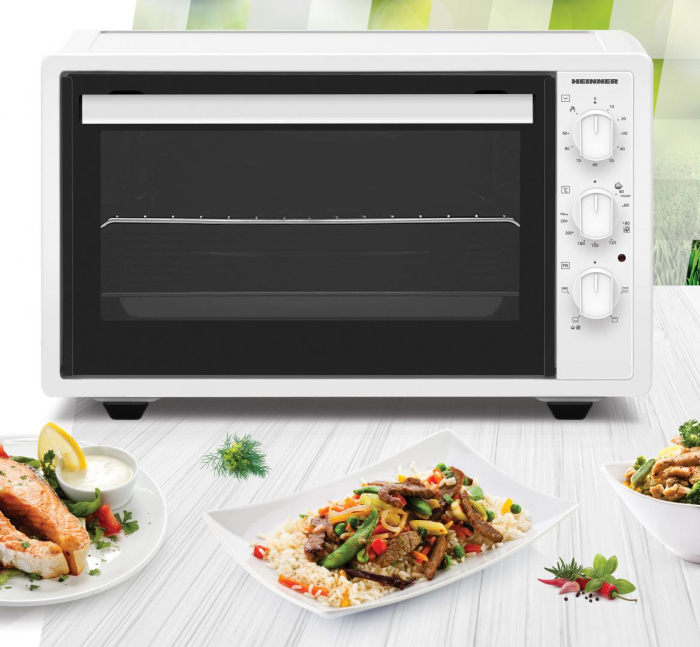 Cuptor electric Heinner HCE-S37WH, 1650W, capacitate 37l, 220Â°C, 4 functii de gatire, timer, grill, accesorii: gratar si tava de copt, Alb [2]