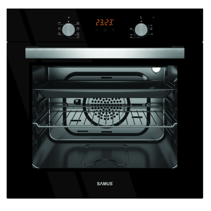 Cuptor incorporabil Samus SC619EGV,2200 W,56 l,7 functii,Ventilator,Grill electric 2000 W,Timer analogic,Ventilatie tangentiala de racire,Clasa energetica A,Negru [1]