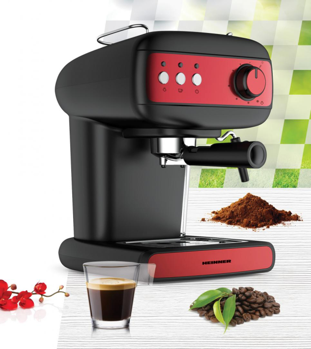 Espressor manual Heinner Red Boquette HEM-1100BKRD, 850W, 15 bar, rezervor apa 1.2l, Negru/Rosu [2]