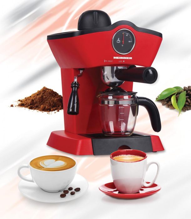 Espressor manual Heinner HEM-200RD, 800W, 3.5 bar, filtru inox, 250 ml, Rosu [2]