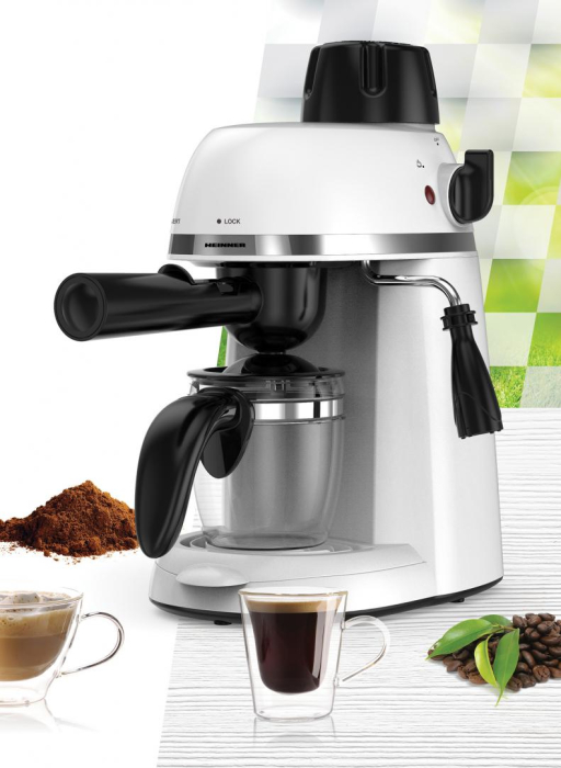 Espressor manual Heinner Kopy 350WH HEM-350WH, 800W, 3.5 bar, capacitate rezervor 0.24l, optiuni preparare: espresso si cappuccino, Alb [3]