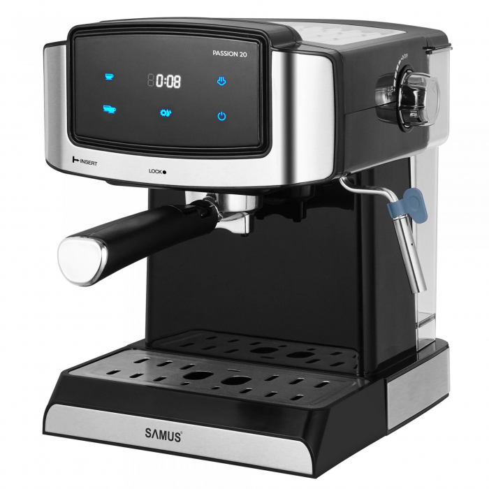 Espressor manual Samus PASSION 20,850 W,Presiune abur 20 bari,Rezervor apa 1.5 l,Dispozitiv spumare a laptelui,cafea macinata,Negru/Inox [2]