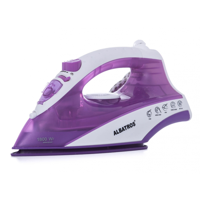 Fier de calcat Albatros Jasmine, Talpa ceramica, 1800 W, Capacitate rezervor 170 ml, Jet puternic de abur 95 g/min, Functii auto-curatare, anticalcar, Mov [1]