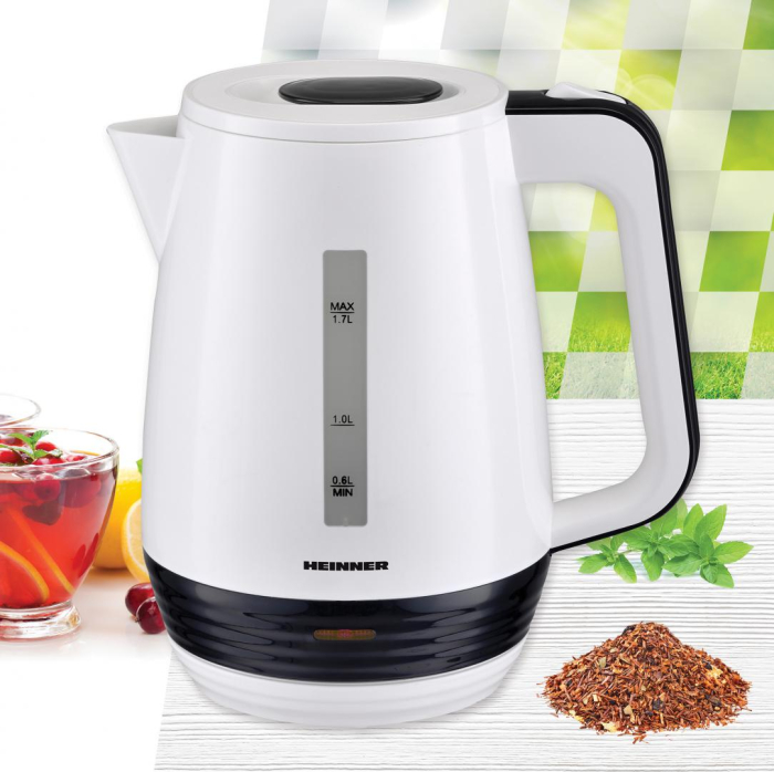 Fierbator Heinner HEK-17WH, 1.7 L, element incalzire inox, oprire automata, plastic, Negru/Alb [2]