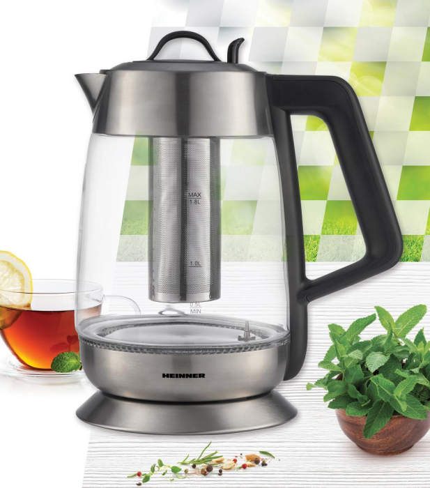 Fierbator Heinner HEK-TF18GX, electric, cu filtru pentru ceai, capacitate: 1.7L, 5 nivele temperatura, indicator luminos in functie de temperatura, control Touch, inox [3]