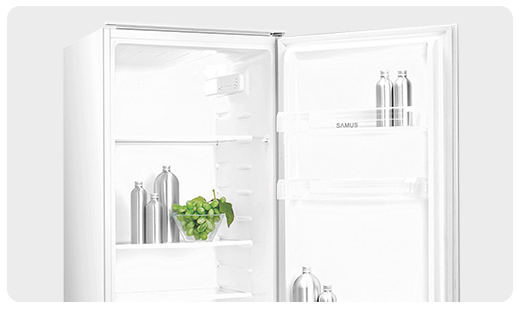 Frigider Racitor Incorporabil Samus SRBI223,199 l,123 cm,4 rafturi din sticla,3 balcoane pe usi,Termostat reglabil,Clasa energetica F,Alb [2]