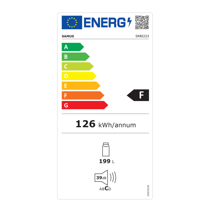 Frigider Racitor Incorporabil Samus SRBI223,199 l,123 cm,4 rafturi din sticla,3 balcoane pe usi,Termostat reglabil,Clasa energetica F,Alb [3]