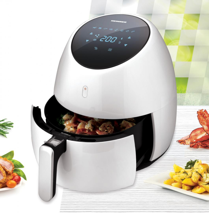 Friteuza Heinner Airfryer SnowDrop HAF-B2000WH,cu aer cald , gatire fara ulei, 2000W, vas detasabil anti-adeziv, capacitate cos: 5L, afisaj digital, termostat reglabil: 80-200ËšC, timer max. 60 min, A [4]