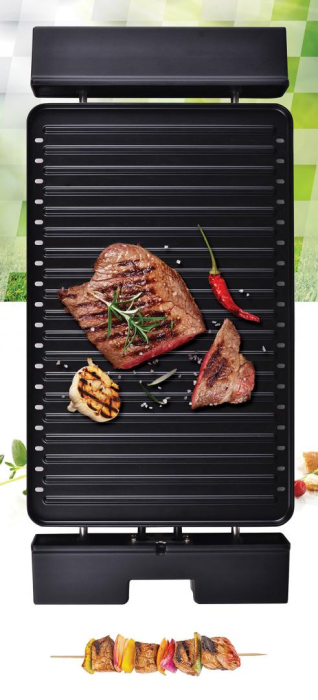 Gratar electric Heinner HEG-F1800, 1800 W, placa detasabila cu invelis anti-adeziv, placa 41 x 26 cm, Negru/Inox [4]