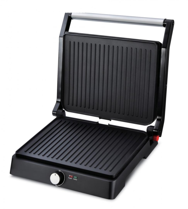 Gratar electric Heinner HEPG-F2000BKSS, placi fixe antiadezive, deschidere 180Â°, temperatura reglabila, Negru/Inox [2]