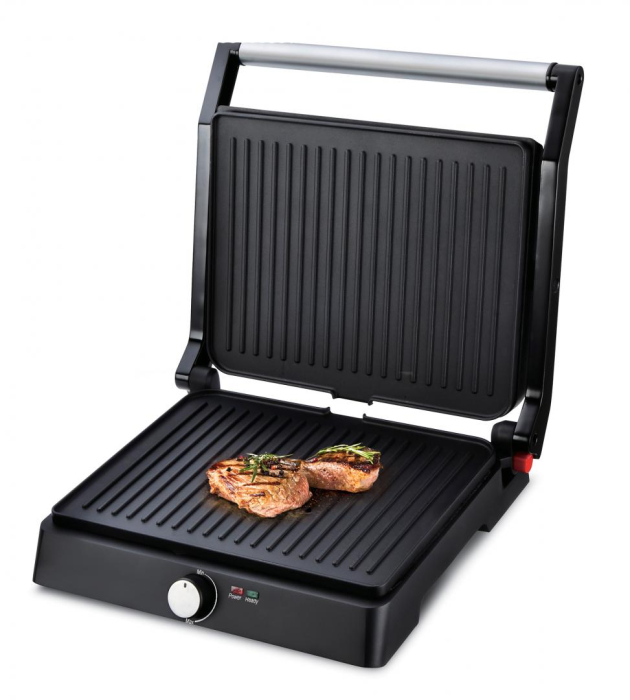 Gratar electric Heinner HEPG-F2000BKSS, placi fixe antiadezive, deschidere 180Â°, temperatura reglabila, Negru/Inox [3]