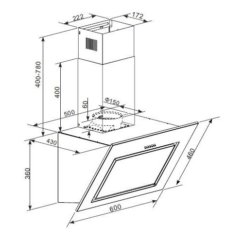 Hota incorporabila decorativa Heinner DCH-650RIX, 60 cm, Putere absorbtie 594.5 m3/h, Iluminare LED, clasa B, inox [3]
