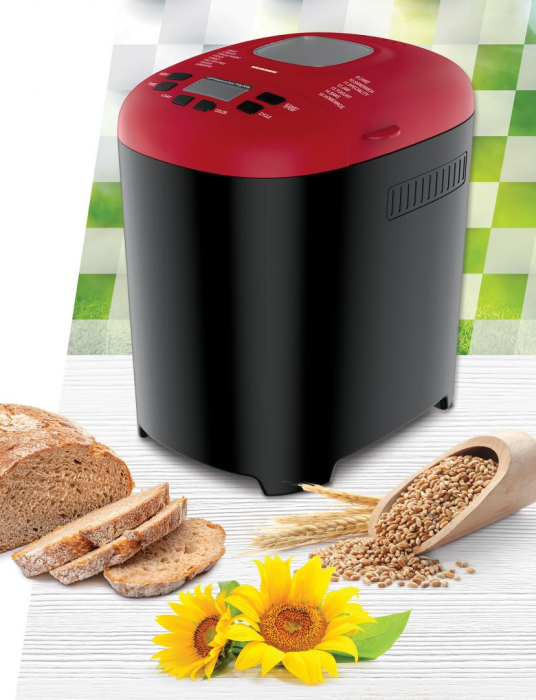 Masina de paine Heinner PastryChef 550 HBM-915BKR, 550W, capacitate 700-900g, 15 programe, negru/ rosu [3]