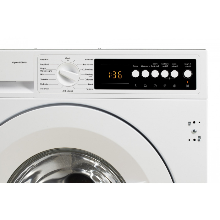 Masina de spalat rufe incorporabila LDK Higeea 812DD BI, 8 Kg, 1200 rpm, 15 programe, Anti-Alergic, Amanare pornire, Spalare rapida, Display LED, Clasa D,Alb [3]