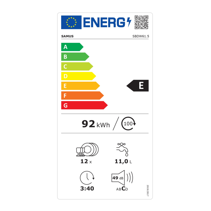 Masina de spalat vase incorporabila Samus SBDW61.5,12 seturi,Latime 60 cm,5 programe: Intensiv, Normal, Eco, 90 min, Rapid,Cos inferior+cos superior+cos tacĂ˘muri,Clasa energetica E,Alb [3]