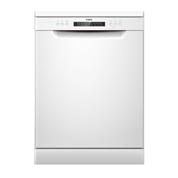 Masina de spalat vase Samus SDW61.6,Capacitate 12 seturi,Latime 60 cm,6 programe: Intensiv, Normal, Eco, Pahare, 90 min, Rapid,Cos inferior+cos superior+cos tacâmuri,Clasa energetica E,Alb [1]