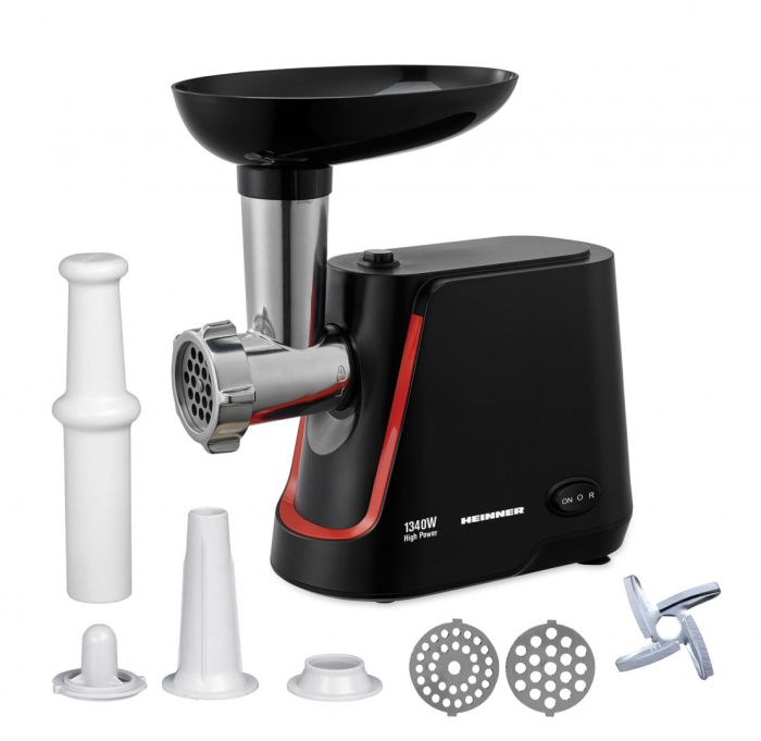 Masina de tocat Heinner MG-1250BK, 1340 W, 1.5 Kg/Min, 2 site, reverse, accesorii incluse, Negru [3]