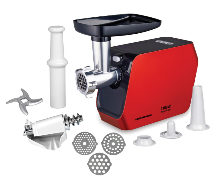 Masina de tocat Heinner MG-2100RD, 2100W, Accesoriu rosii, Accesoriu carnati, Cutit inox, Rosu [2]
