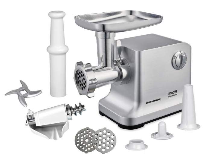 Masina de tocat Heinner MG-2100SS, 2100W, Accesoriu rosii, Accesoriu carnati, Cutit si site inox, Silver [2]