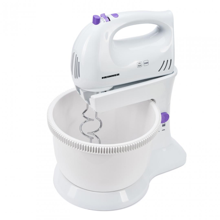 Mixer cu bol Heinner HMB-350UV Charm, 300W, 5 viteze + turbo, Alb/Mov [2]