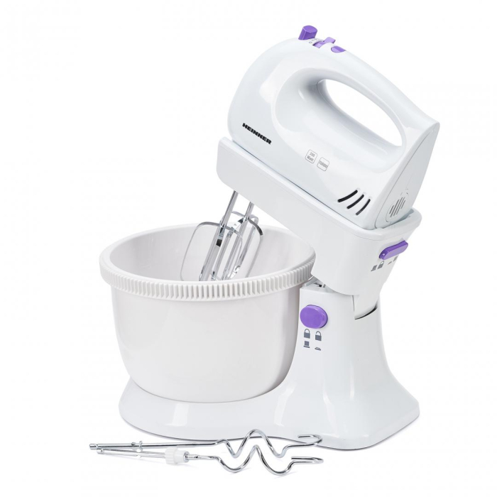 Mixer cu bol Heinner HMB-350UV Charm, 300W, 5 viteze + turbo, Alb/Mov [3]