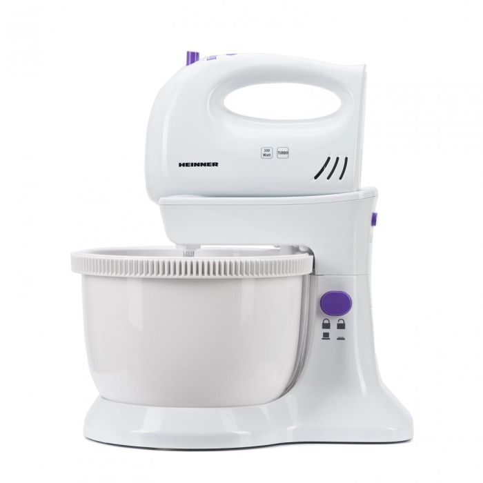 Mixer cu bol Heinner HMB-350UV Charm, 300W, 5 viteze + turbo, Alb/Mov [1]