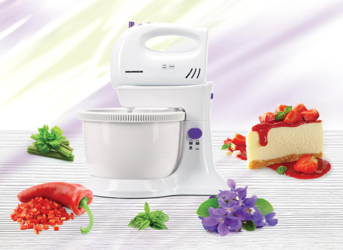 Mixer cu bol Heinner HMB-350UV Charm, 300W, 5 viteze + turbo, Alb/Mov [4]