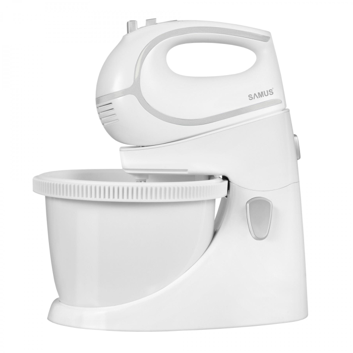 Mixer cu bol Samus SMX-500V,500 W,5 viteze + Turbo,Vas rotativ,accesorii teluri si carlige,alb [1]