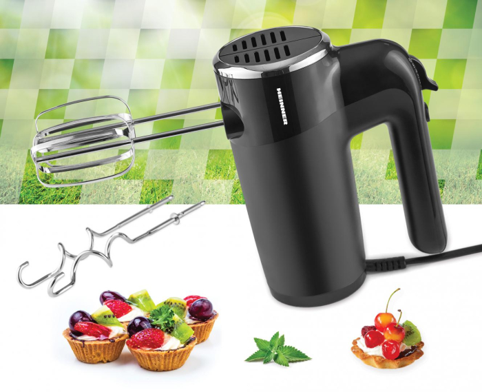 Mixer de mana Heinner HM-300BK, 300W, 6 viteze+turbo, 2 seturi accesorii inox, Negru [3]