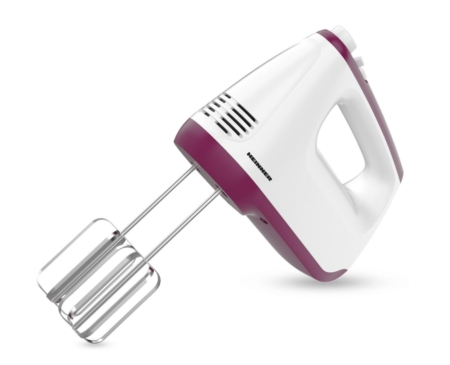 Mixer de mana Heinner HM-400BG, putere: 400w, 2 teluri si 2 carlige din inox, 6 viteze + turbo, self stand, alb/burgundy [1]