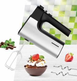 MIXER DE MANA HEINNER HM-500BKSS, 500W, VITEZA VARIABILA, ACCESORII: TELURI SI CARLIGE DIN INOX, NEGRU CU DECORATIUNI INOX [1]