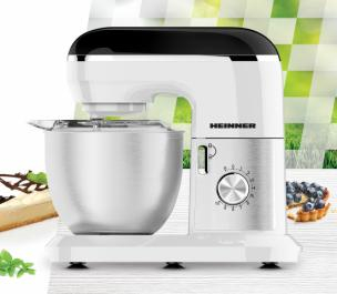 MIXER PLANETAR HEINNER HPM-1300WHBK, 1300W, COL INOX: 6L, 7 VITEZE + PULSE, ACCESORII: TEL, CARLIG FRAMANTARE, PALETA, CAPAC TRANSPARENT PROTECTIE, ALB [1]