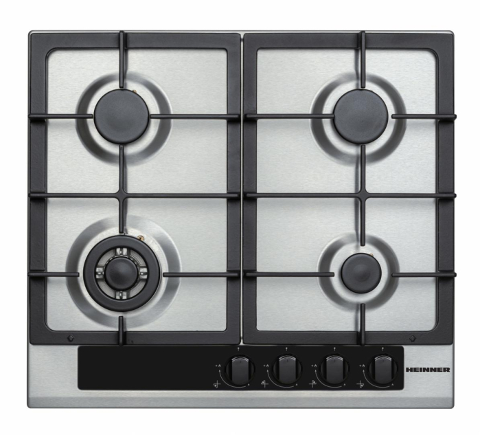 Plita incorporabila Heinner HBH-V4IWFFCIX, Gaz, 4 arzatoare, Arzator wok, Aprindere electrica integrata, 58 cm, Inox [1]