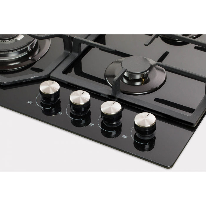 Plita incorporabila LDK Almeria Wok JZ4BK60, Gaz, 4 arzatoare, Aprindere electrica, WOK, Gratare fonta, Siguranta, 60 cm, Negru [2]