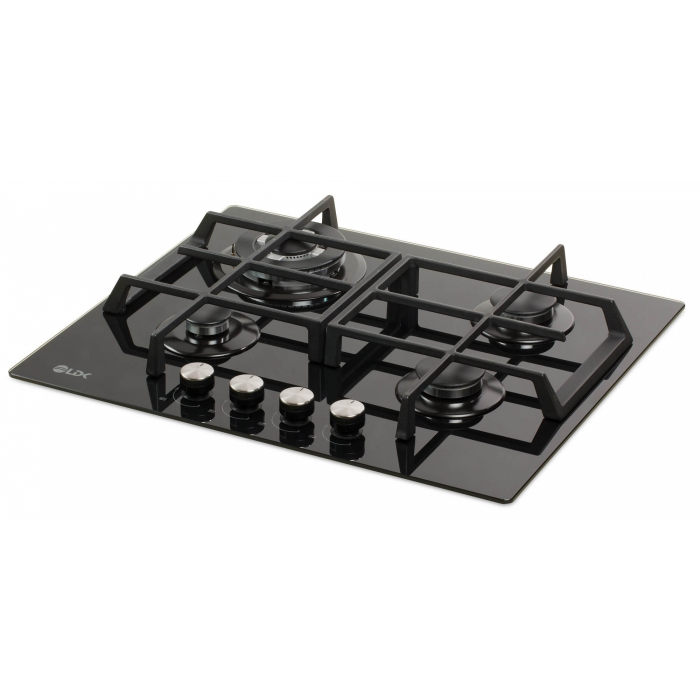 Plita incorporabila LDK Cordoba WOK JZ4BK60, Gaz, 4 arzatoare, WOK, Aprindere electrica, Gratare fonta, Siguranta, 60 cm, Negru [1]