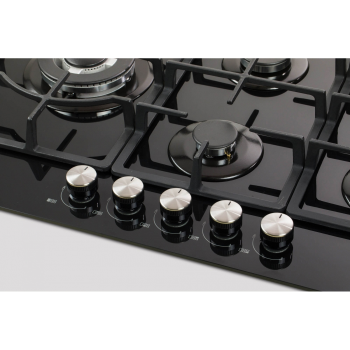 Plita incorporabila LDK Granada WOK JZ5BK75, Gaz, 5 arzatoare, WOK, Aprindere electrica, Gratare fonta, Siguranta, 75 cm, Negru [1]