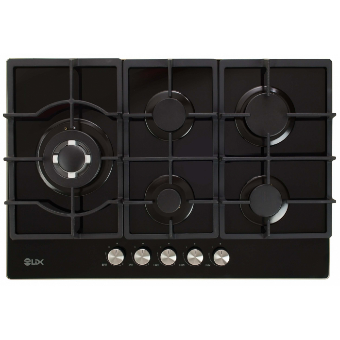 Plita incorporabila LDK Granada WOK JZ5BK75, Gaz, 5 arzatoare, WOK, Aprindere electrica, Gratare fonta, Siguranta, 75 cm, Negru [2]