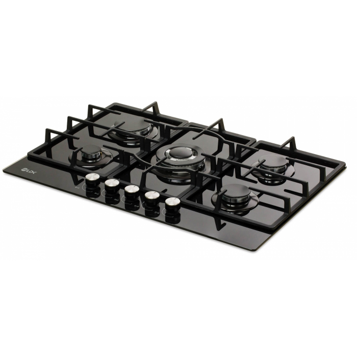 Plita incorporabila LDK Marbella WOK JZ5BK75, Gaz, 5 arzatoare, WOK, Aprindere electrica, Gratare fonta, Siguranta, 75 cm, Negru [1]