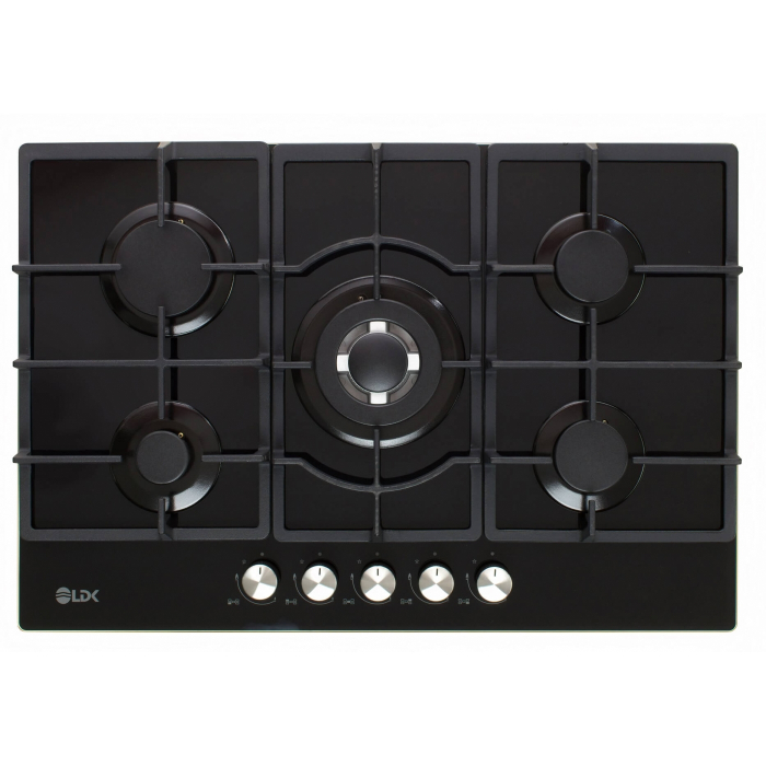 Plita incorporabila LDK Marbella WOK JZ5BK75, Gaz, 5 arzatoare, WOK, Aprindere electrica, Gratare fonta, Siguranta, 75 cm, Negru [2]