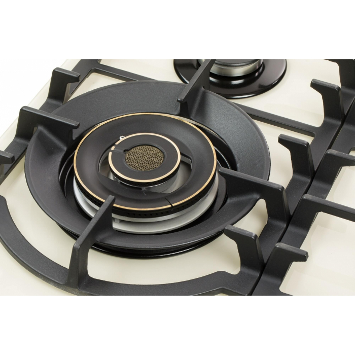 Plita incorporabila LDK Toledo WOK JZ4BEIGE60, Gaz, 4 arzatoare, WOK, Aprindere electrica, Gratare fonta, Siguranta, 60 cm, Bej [2]